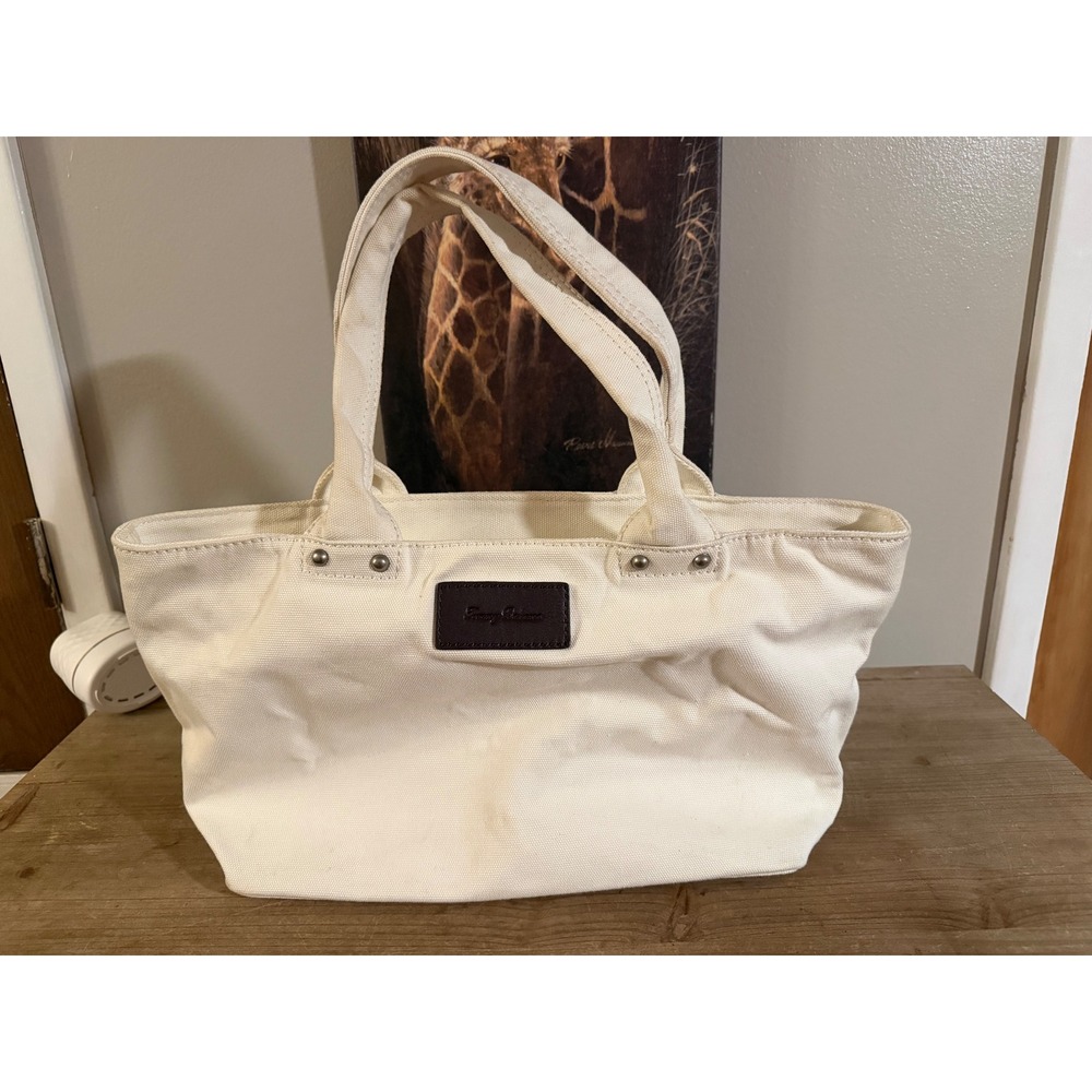 Tommy Bahama Cream Canvas Tote Bag Zip Top Shoulder Bag Beach Travel Ivory broke